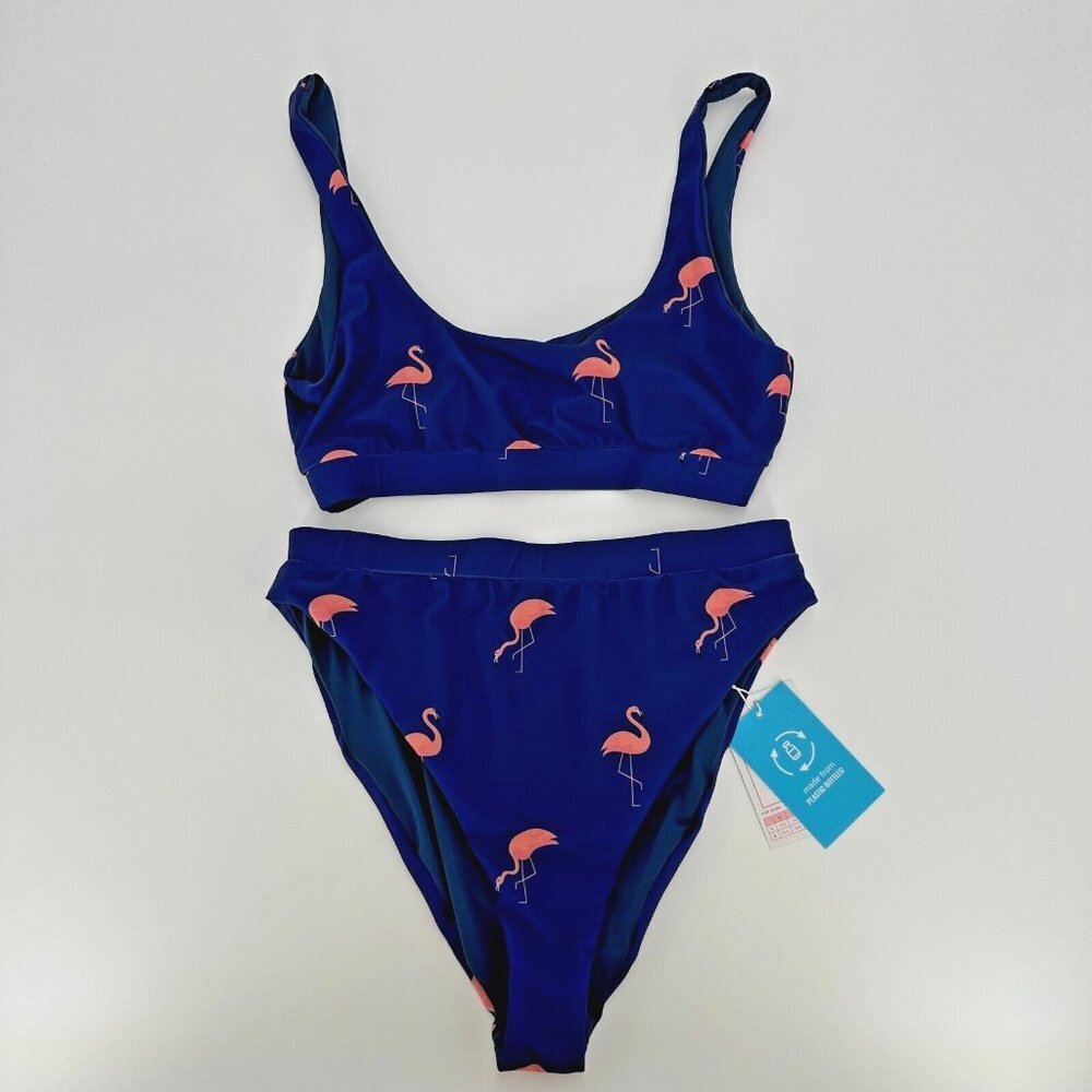 Bermies Women's Bikini Swim Suit 2-pc Miami Flamingo sz XS High Waist Reversible